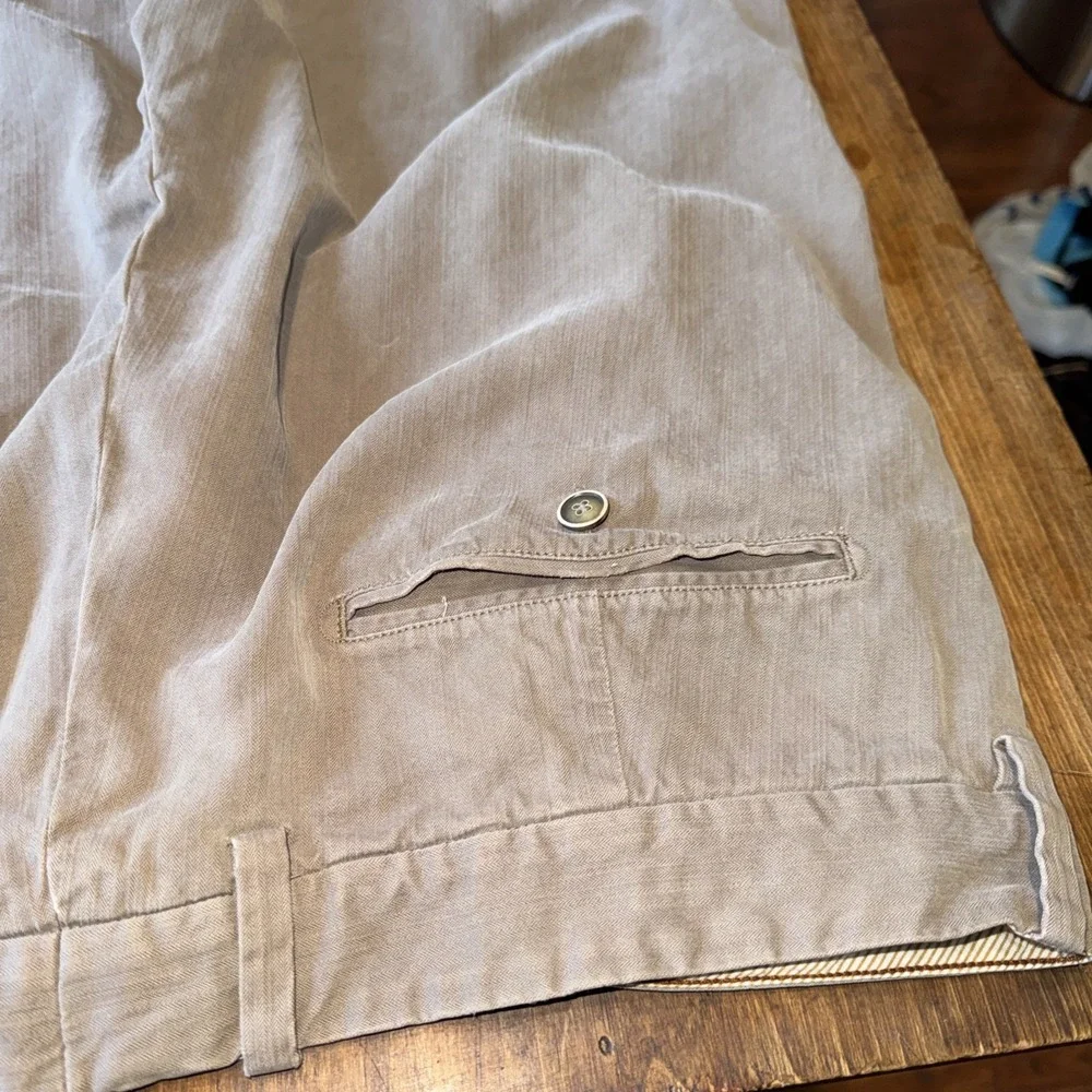 TOMMY BAHAMA Pants Mens 40x30 Brown Silk Bamboo Herringbone Pleated Trousers